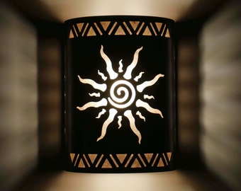 Southwestern Style Indoor/Outdoor Wall Light with Sun Design- Made In USA- Southwestern Decor, Santa Fe Style, Ceramic Wall Lighting,