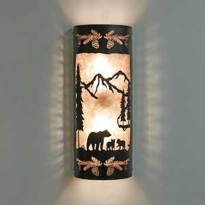 WL101G Rustic and Cabin Style Indoor Wall Light with Bear and Cub Design- Made In USA- Rustic & Cabin Lighting - Multiple Finishes