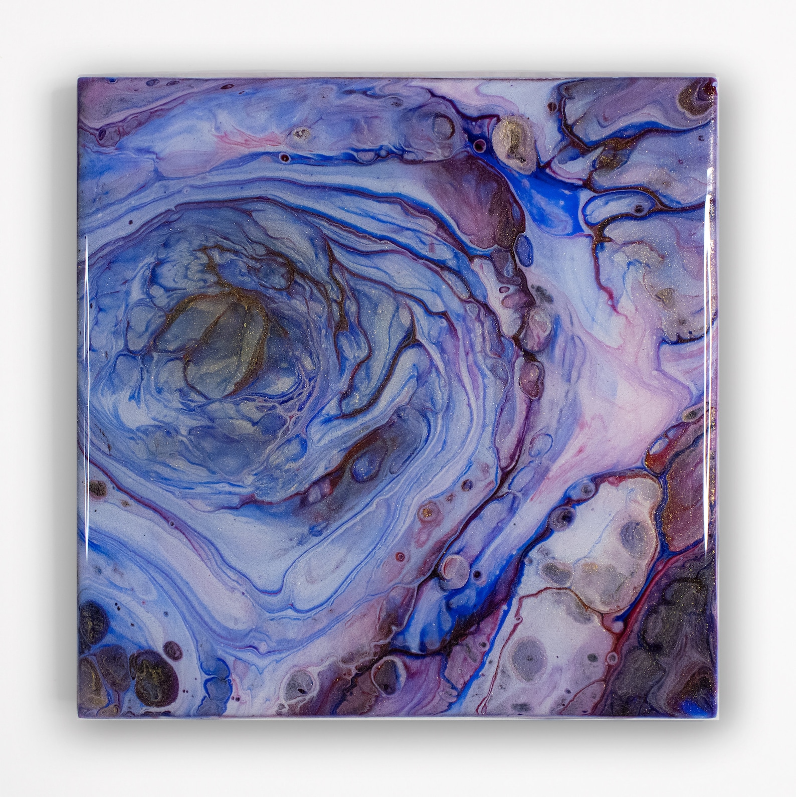 Ceramic Tile Coaster Sets, Acrylic Pour Hand Painted, Resin Coating