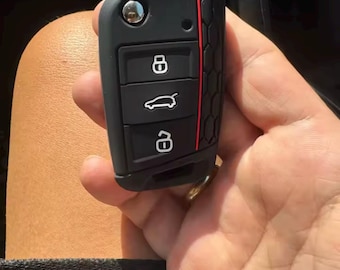 Funda para llave de coche con diseño de panal: VW, Skoda, Beetle (negra y roja)
