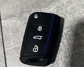 Funda para llave de coche con diseño de panal: VW, Skoda, Beetle - Negra y azul