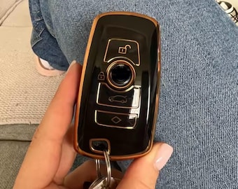 Funda para llave de coche BMW: TPU suave, negra y dorada