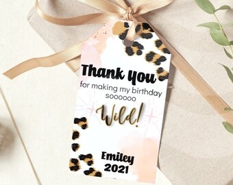 Pink Cheetah Birthday Thank You Tag: Wild One Party Favor (Digital Download)