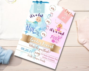 Gender Reveal Invitation. He or She Invitation. Pink and Blue Reveal Invitation. Baby Announcement Printable. Digital Invitation. 5x7
