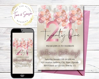 21st Birthday Invitation: Purple & Silver, Printable Invite (Digital)