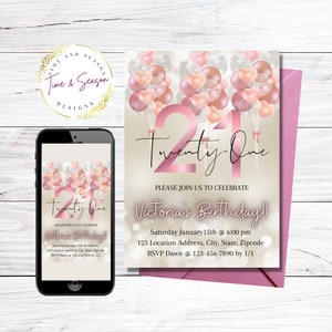 21st Birthday Invitation Digital. 21st Birthday Invitation for her. Purple and Silver Invitations. Birthday Text. Women Printable Invites.