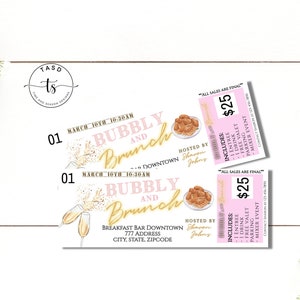 Ticket Pass Vorlage. Brunch und Sekt Digital. Brunch Party. Brunch einladen Printable. Bearbeitbare Brunch-Vorlage. 20x3cm oder 10x5cm.