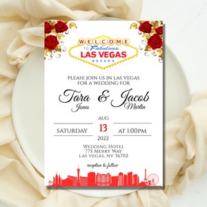 Invitación de boda en Las Vegas. Invitación de boda de destino. Letrero de Las Vegas. Despedida de soltera en Las Vegas. Invitación de renovación de votos en Las Vegas. Editable 5x7