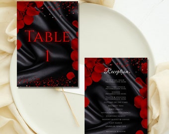 Red and Black Wedding Reception Card. Red and Black Table Card. Editable Wedding Reception. Table Placement Template.Wedding Template Bundle