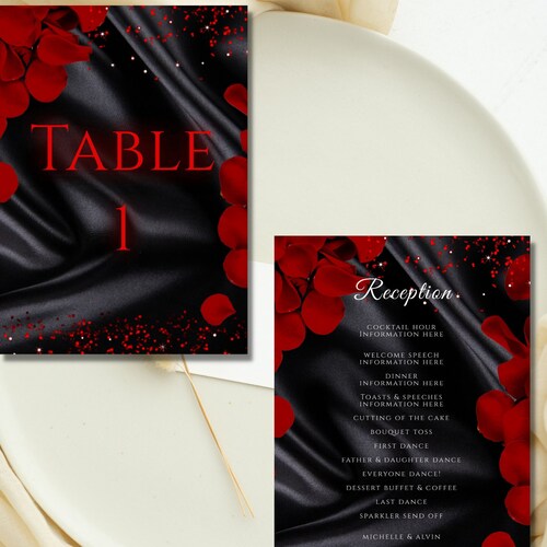 Red and Black Wedding Reception Card. Red and Black Table - Etsy