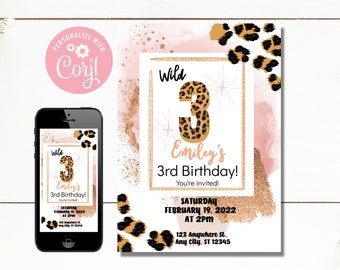 Wild 3rd Birthday Invitation: Pink Cheetah Print (Digital Template)