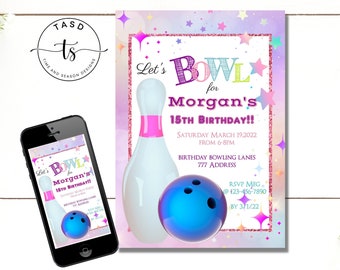 Girl Bowling Birthday Invitation: Printable Party Invite (5x7 in)