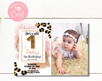 Pink Cheetah 1st Birthday Invitation: Wild One Invite (Digital Download)