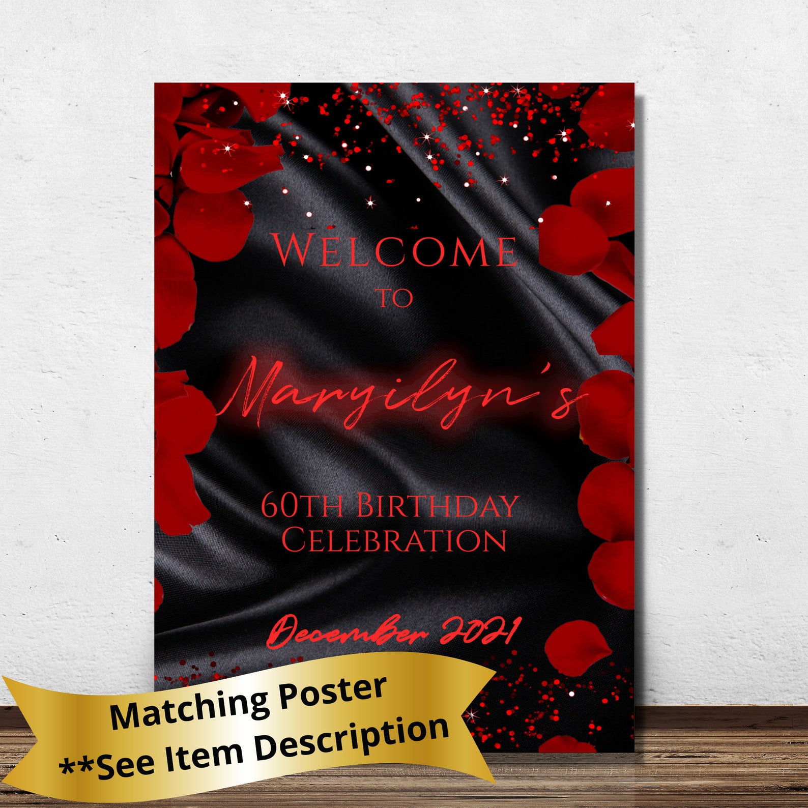 Sixty Birthday Invitation. 60th Birthday Invitation. Red and Black