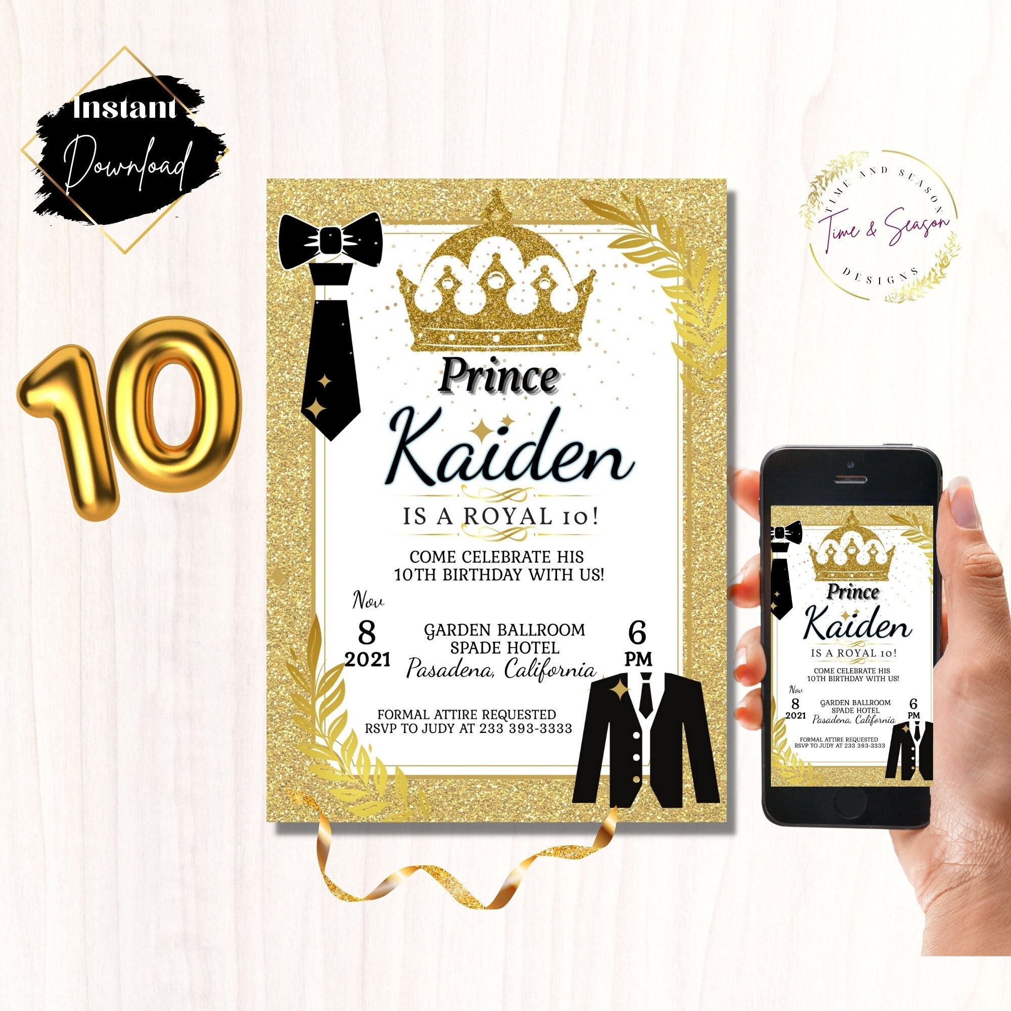 Königliche Einladung zum 10. Geburtstag. Prinz Etsy