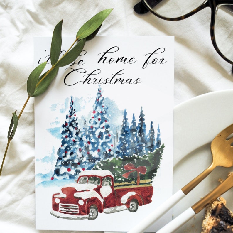Christmas Tree Card Watercolor. Personalized Christmas Card. Etsy