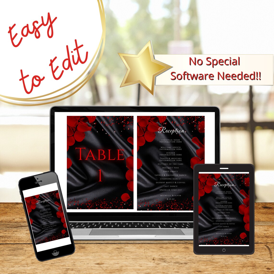 Red and Black Wedding Reception Card. Red and Black Table - Etsy