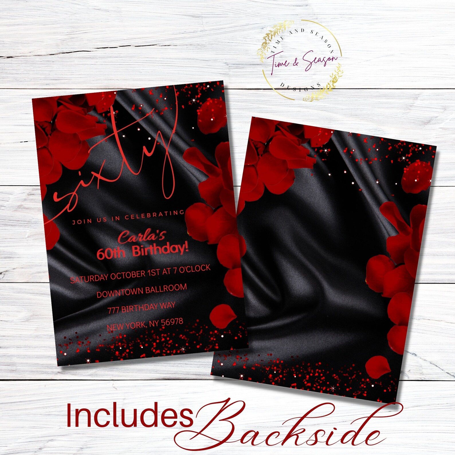 Sixty Birthday Invitation. 60th Birthday Invitation. Red and Black