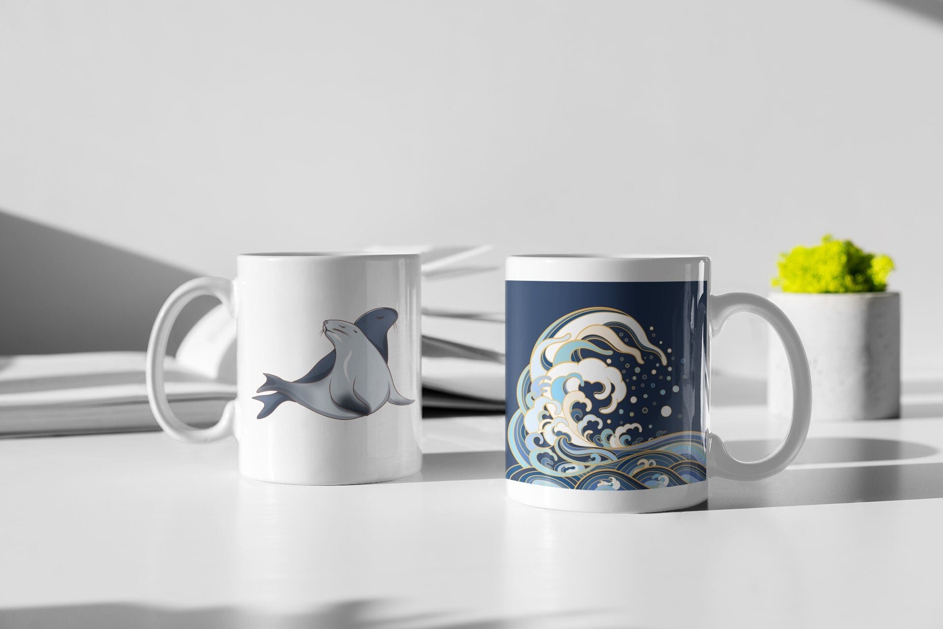 Mug Personnalisé Otaries et Vagues Mandala