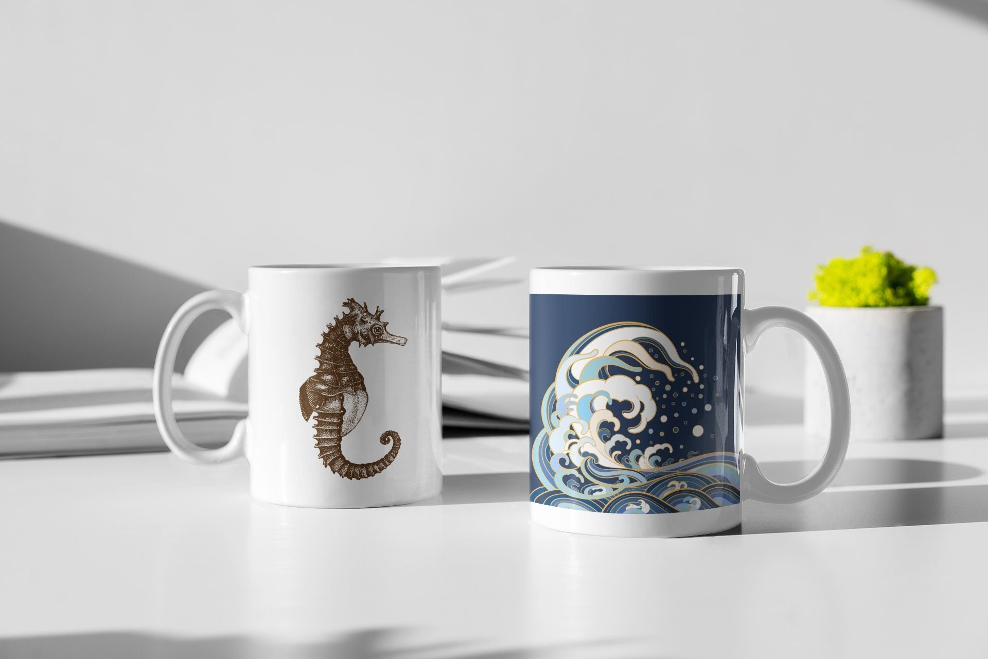 Mug Personnalisé Hippocampe et Vagues Mandala