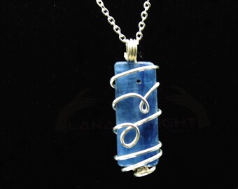 Sterling Silver Wire Wrapped Kyanite Pendant Necklace