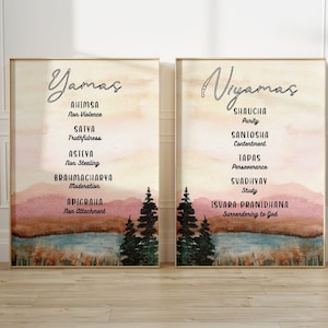 Conjunto de 2 Yama Niyama, Arte imprimible de decoración espiritual, 8 ramas de yoga, Póster de Ashtanga, Arte para amantes del yoga, Filosofía del yoga Raja Yoga