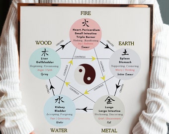 TCM Five Elements Art Print 5 Elements Poster, Chinese Medicine Gift, Acupuncture, Qigong, Acupuncturist Gift, Acupuncturist Office Decor