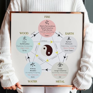 Stampa artistica dei cinque elementi della medicina tradizionale cinese, poster dei cinque elementi, regalo di medicina cinese, agopuntura, qigong, regalo per agopuntori, arredamento per ufficio di agopuntori
