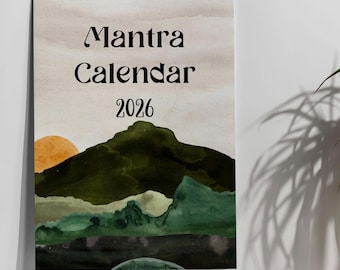 Sanskriet mantra zinnen citaten afdrukbare kalender 2026, Hindoeïsme krachtige mantra&#39;s, hindoe cadeau, vedische gebed, Indiase interieur wandkalender