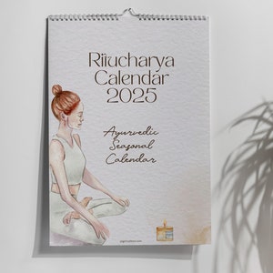 Calendario imprimible Ritucharya Ayurveda 2025 estilo acuarela, calendario hindú ayurvédico estacional, regalo hindú, acuarela tamaño A4 y carta