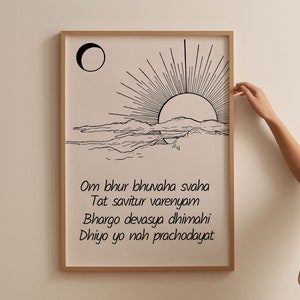 Gayatri Mantra digital em inglês para impressão, arte de parede Gayatri Mantra, presente de meditação, arte mantra, Om Bhur Bhuvah Svah, impressão de Kundalini Yoga