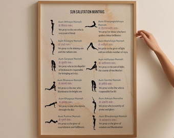 Sun Salutation Mantras Art Poster, Yoga Wall Decor (Digital Download)