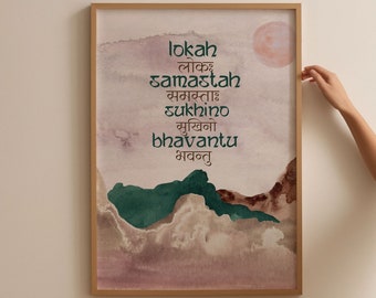 Lokah Samastah Sukhino Bhavantu Sanskriet zin citaat afdrukbare, hindoeïsme kunst aan de muur, decor hindoe cadeau, Sanskriet print, desi, Vedische gebed