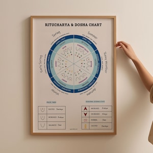 Ritucharya seizoenen en Dosha relatiegrafiek Ayurveda infographic poster boekbijlagen, ayurvedische poster alternatieve geneeskunde afdrukbare pdf