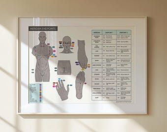 TCM 14 Meridians Endpoints Chart, Acupuncture Poster, Chinese Medicine Gift (Digital Download)