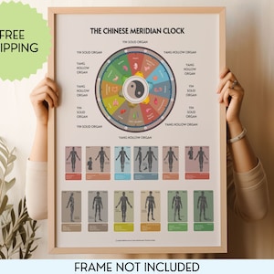 Póster del reloj del órgano meridiano de TCM, póster de regalo acupunturista de la medicina china, acupuntura del gráfico de 12 meridianos - Póster de papel mate premium