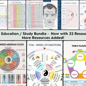 Pacchetto didattico di studio TCM per studenti, professionisti, agopuntori, grafici di medicina cinese, poster, fogli di ripasso, schede didattiche in formato A4 degli Stati Uniti