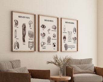 Ayurveda Dosha Chart Posters, Vata Pitta Kapha, Set of 3 (Digital Download)