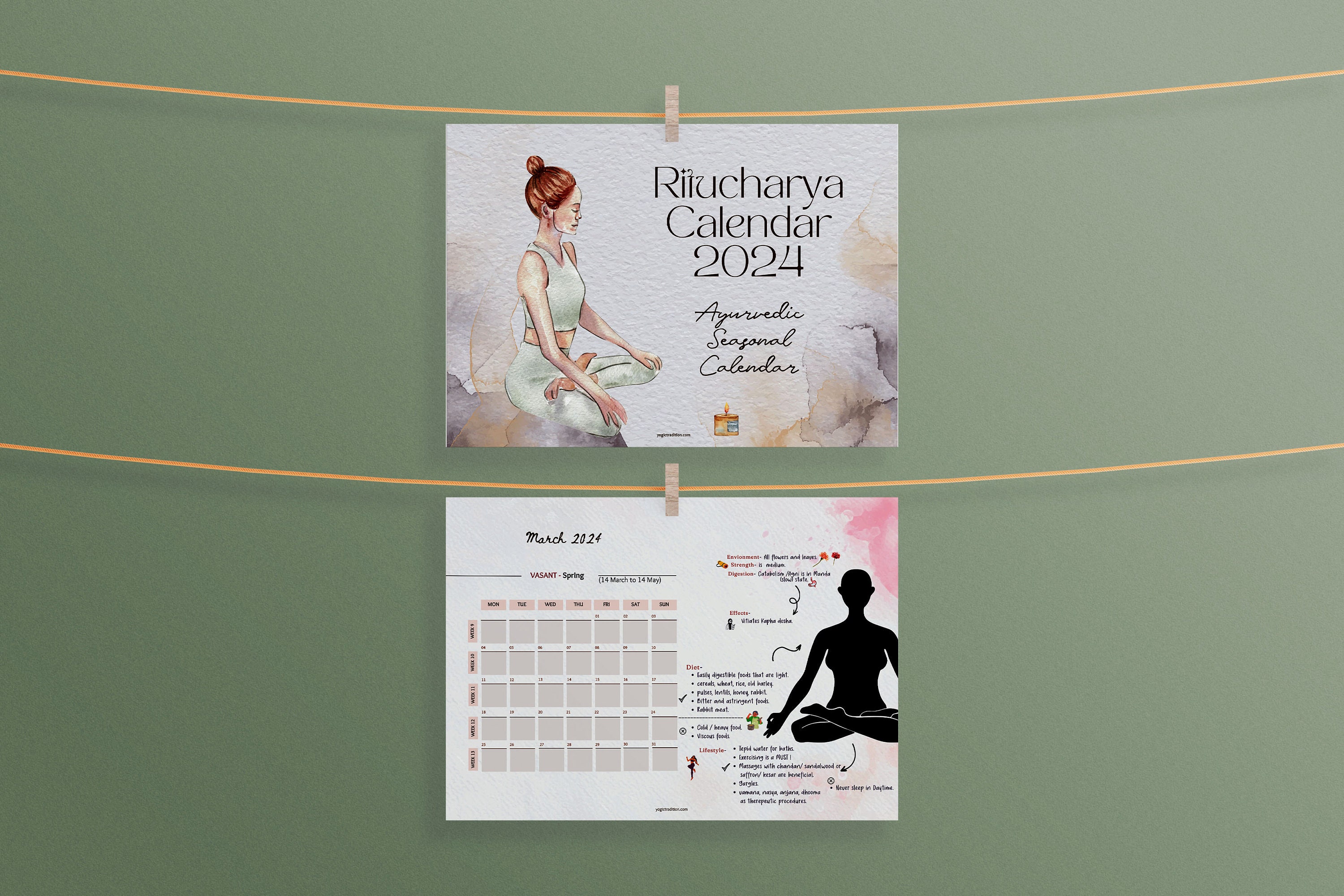 Ritucharya Ayurveda Printable Calendar 2024 Watercolor Style, Seasonal