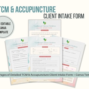 TCM and Accupuncture Client Intake Form PDF & Editable Canva Template, Alternative Medicine, Medical History Form For TCM Practitioner
