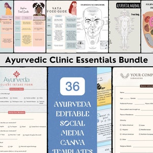 Ayurveda Clinic Essential Bundle - Marma, Face, Tongue Diagnosis Charts, Vata Pitta Kapha Guides, Social Media Template, Client Intake Form