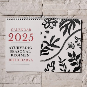 Calendario imprimible Ritucharya Ayurveda 2025 de estilo minimalista, calendario hindú Ayurveda estacional, regalo hindú, minimalista, tamaño A4 y carta estadounidense.