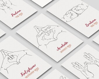 Flashcards - 58 Hand Mudras With Sanskrit Names Printable Card Digital Educational Yoga Ayurveda Teacher Practice Wellness Spiritual