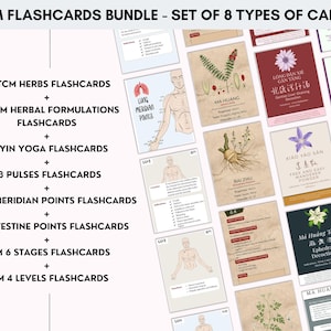 TCM Study Flashcards Bundle - Set of 8 Types, TCM Herbs, Formulations, Yin Yoga Poses, Lung Meridian Points, 6 Stages, 4 Levels, Pulses