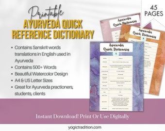 Ayurveda Quick Reference Dictionary, Ayurveda Sanskrit To English Dictionary Word List With English Translation Of Words Related To Ayurveda