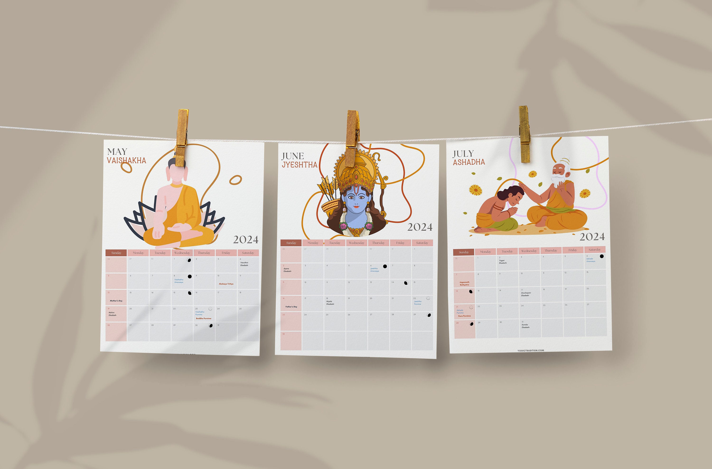 Hindu Calendar 2024 With All Hindu Festival Dates and Lunar Phases