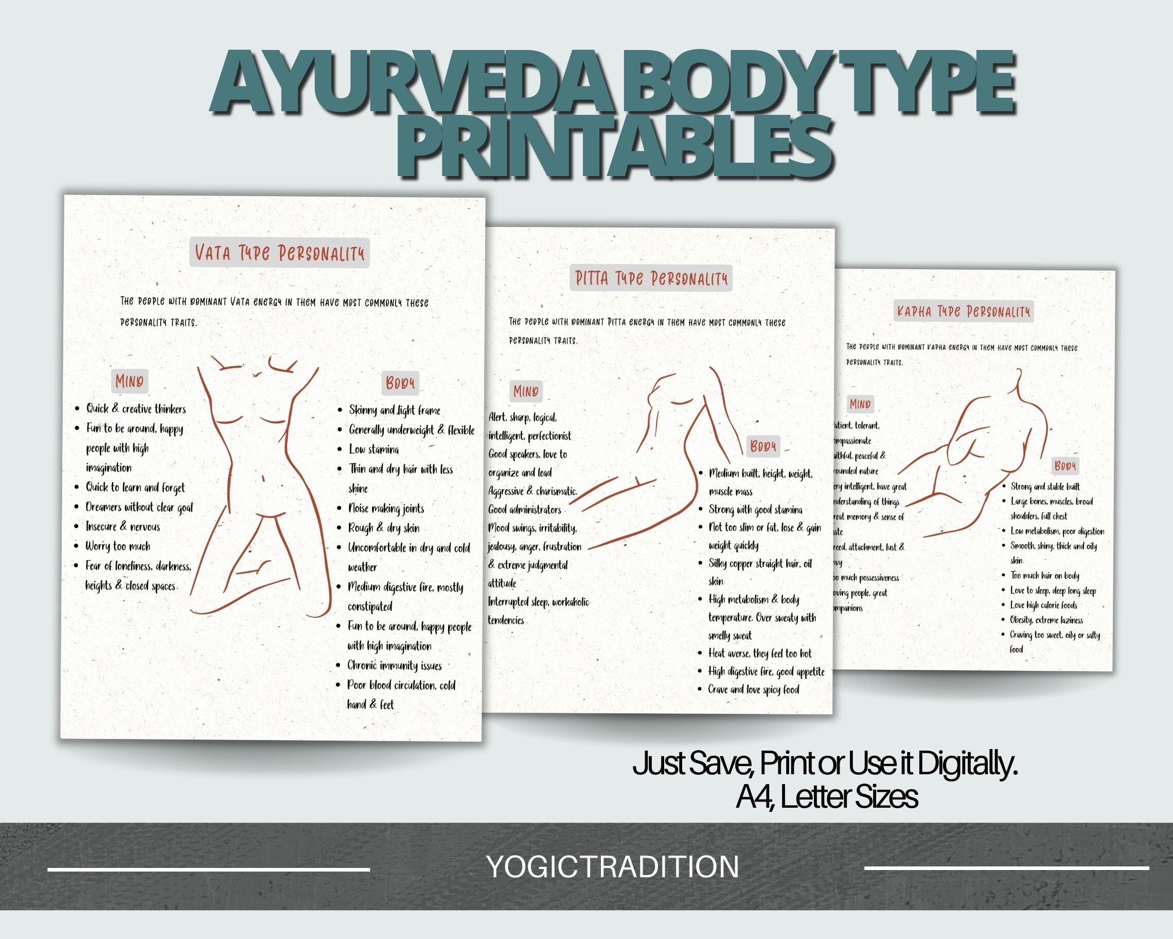 Ayurveda Body Type Printable Guides Alternative Medicine Etsy