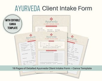 Ayurveda Client Intake Form PDF & Editable Canva Template, Alternative Medicine, Medical History Form For Ayurvedic Practitioner Therapists