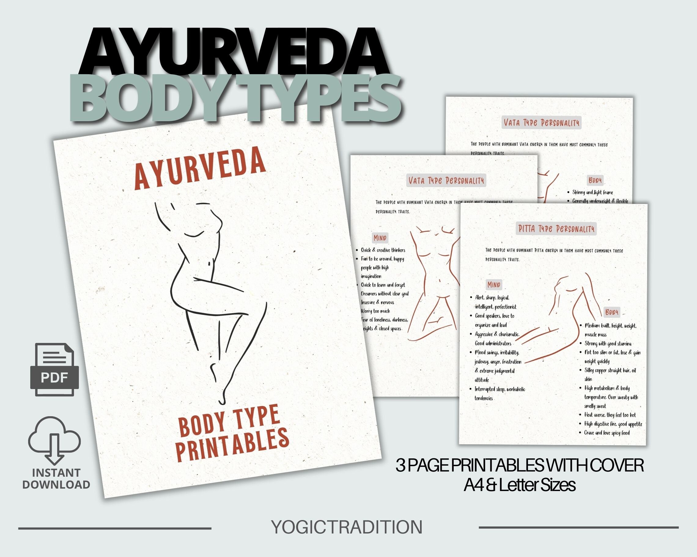 Ayurveda Body Type Printable Guides Alternative Medicine Etsy