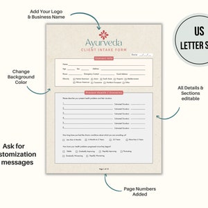 Ayurveda Client Intake Form PDF & Editable Canva Template, Alternative ...